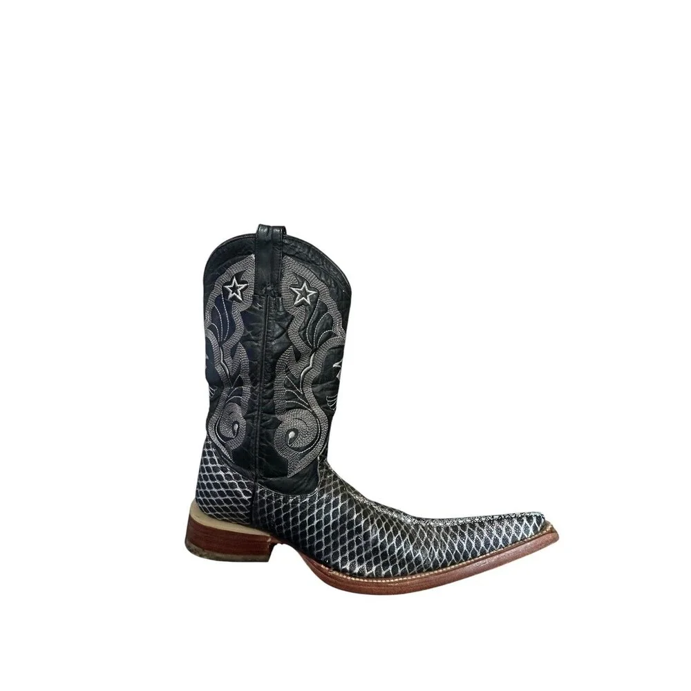 Tino Boots Black Python Snake Print Mens Size 6 A Snip Toe Western Mid Calf
